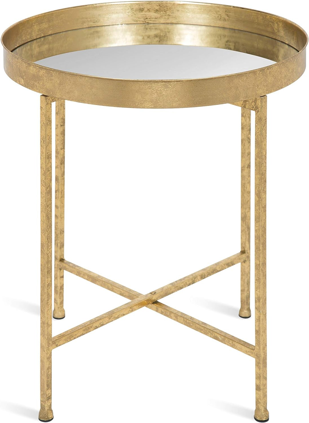 Celia Metal Foldable Round Accent Table, 18.25" x 18.25" x 22", Gold/Mirror