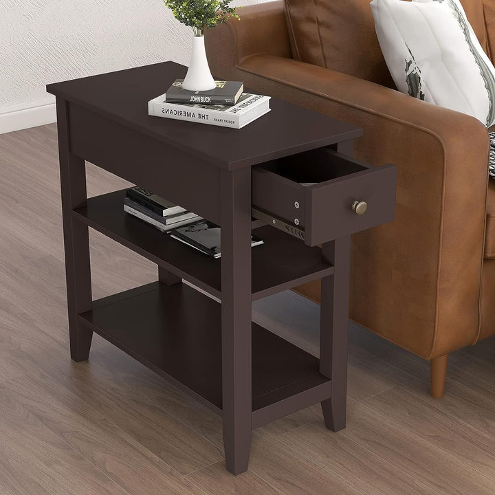 Side Table, Narrow End Table, 3-Tier Sofa End Table