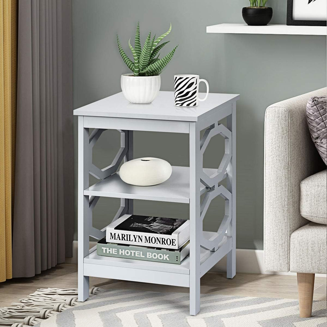 3-Tier Nightstand, Omega End Table Gray