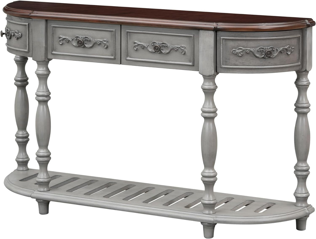 Retro Half Moon Entryway Table, Antique Gray