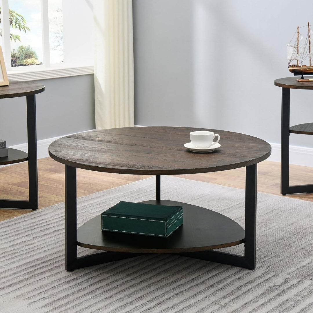 Round 35" Coffee Table, Modern Retro, Oval Storage