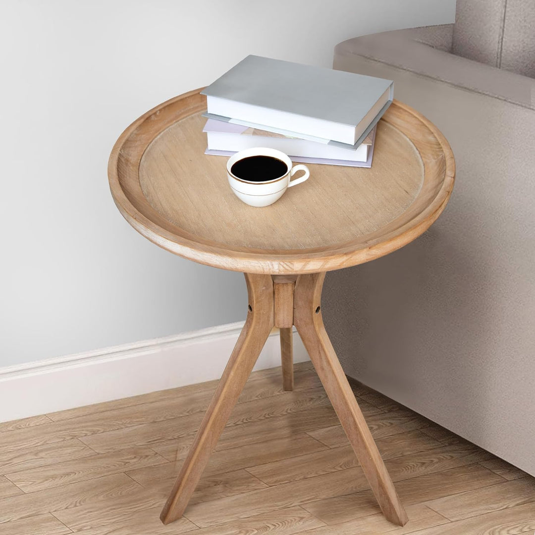 Farmhouse Side Table, Natural Wood Tray Top Sofa End Table