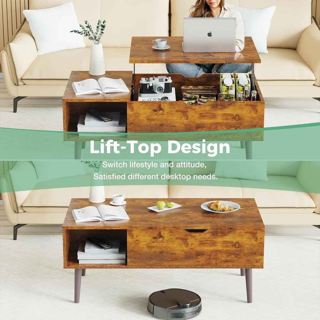 Lift Top Coffee Tables with Hidden Storage, Rustic Brown