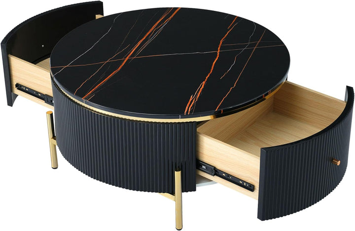 Modern Round Coffee Table with Storage, 31.5" Black