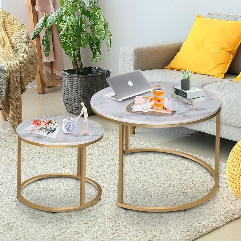 Nesting Coffee Table Faux White Marble