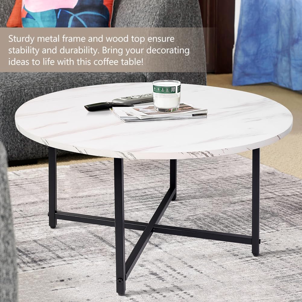 Round Coffee Table - Stylish Modern Small Coffee Table, White