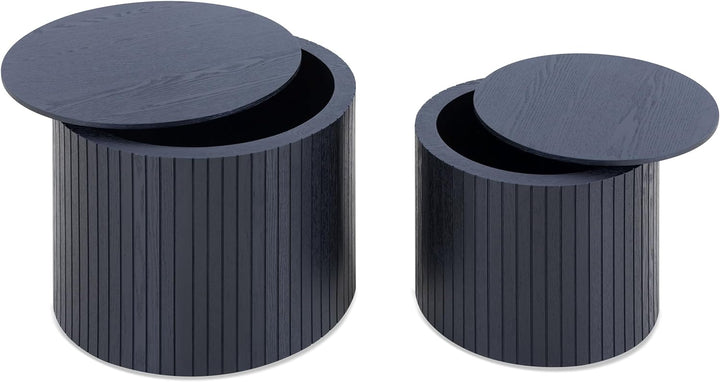 19.17'' Black Nesting Coffee Table Set, Modern Round Wooden Tables(Black-round-19.17)