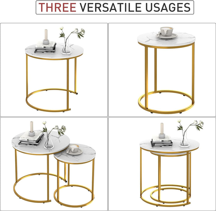 Nesting Coffee Table Faux White Marble 24 in 2 Sets