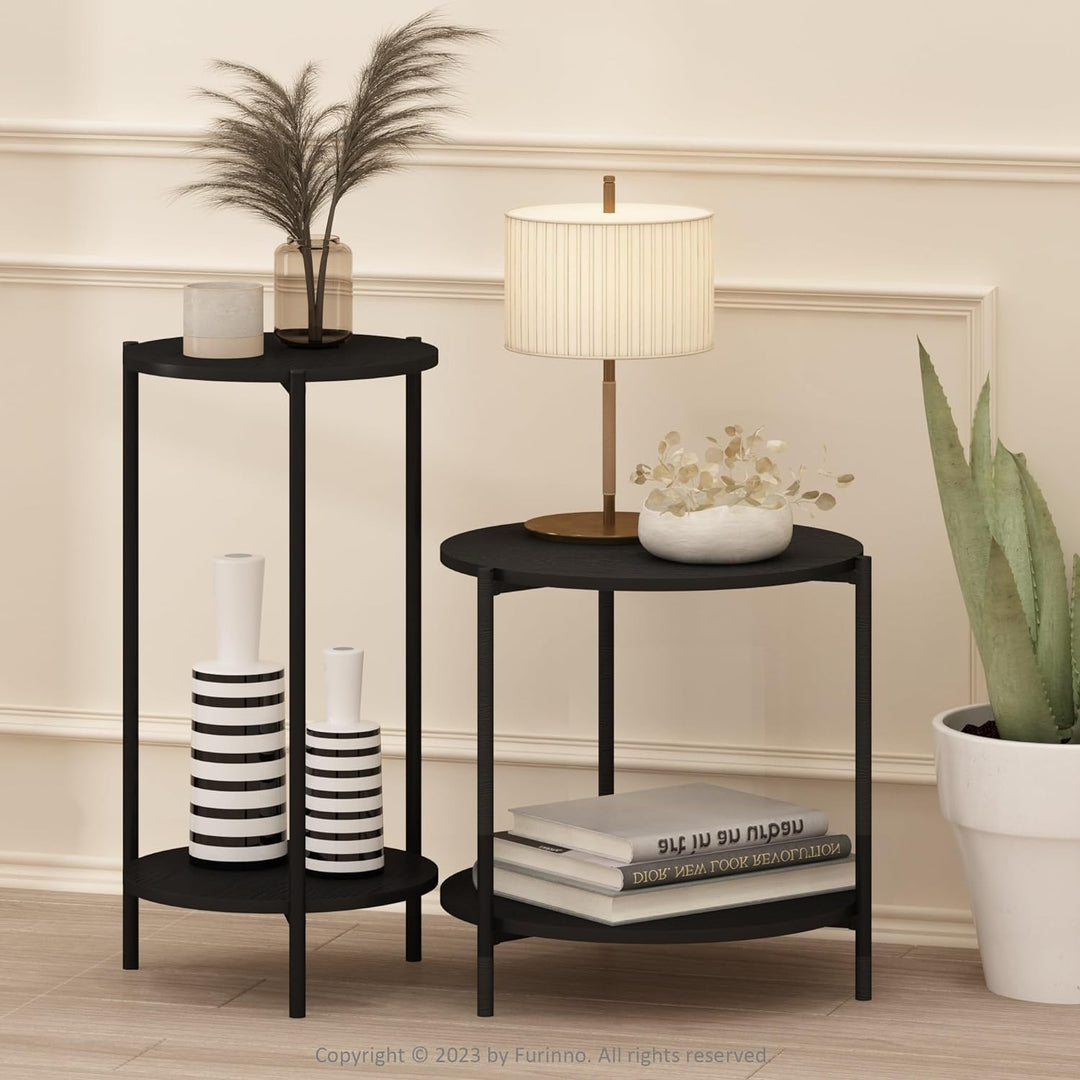 Furinno Besi 2-Tier Modern Round Side End Table, Americano