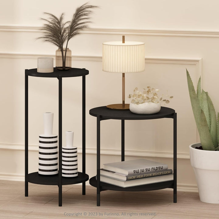 Furinno Besi 2-Tier Modern Round Side End Table, Americano