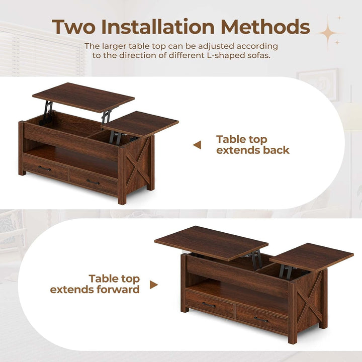 Farmhouse Lift Top Coffee Table with Storage Drawers, Espresso