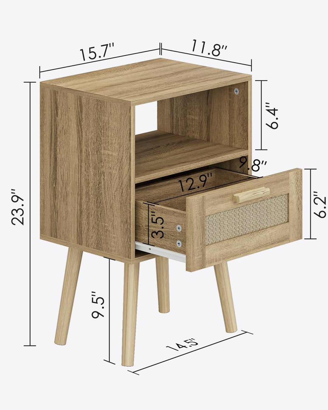 Rattan Nightstand, End Table with Storage for Bedroom