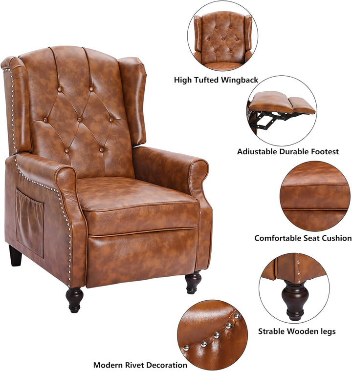 Wingback Recliner Chair, Heat Massage PU Leather Sofa