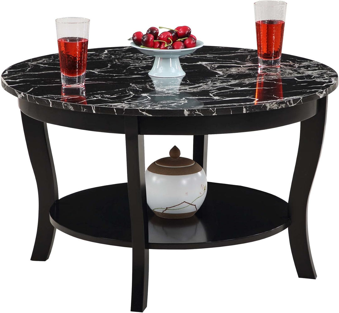 Convenience Concepts American Heritage Round Coffee Table, Black Faux Marble