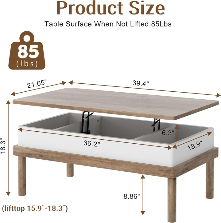 Shintenchi Lift Top Coffee Table with Hidden Compartment, Ivory