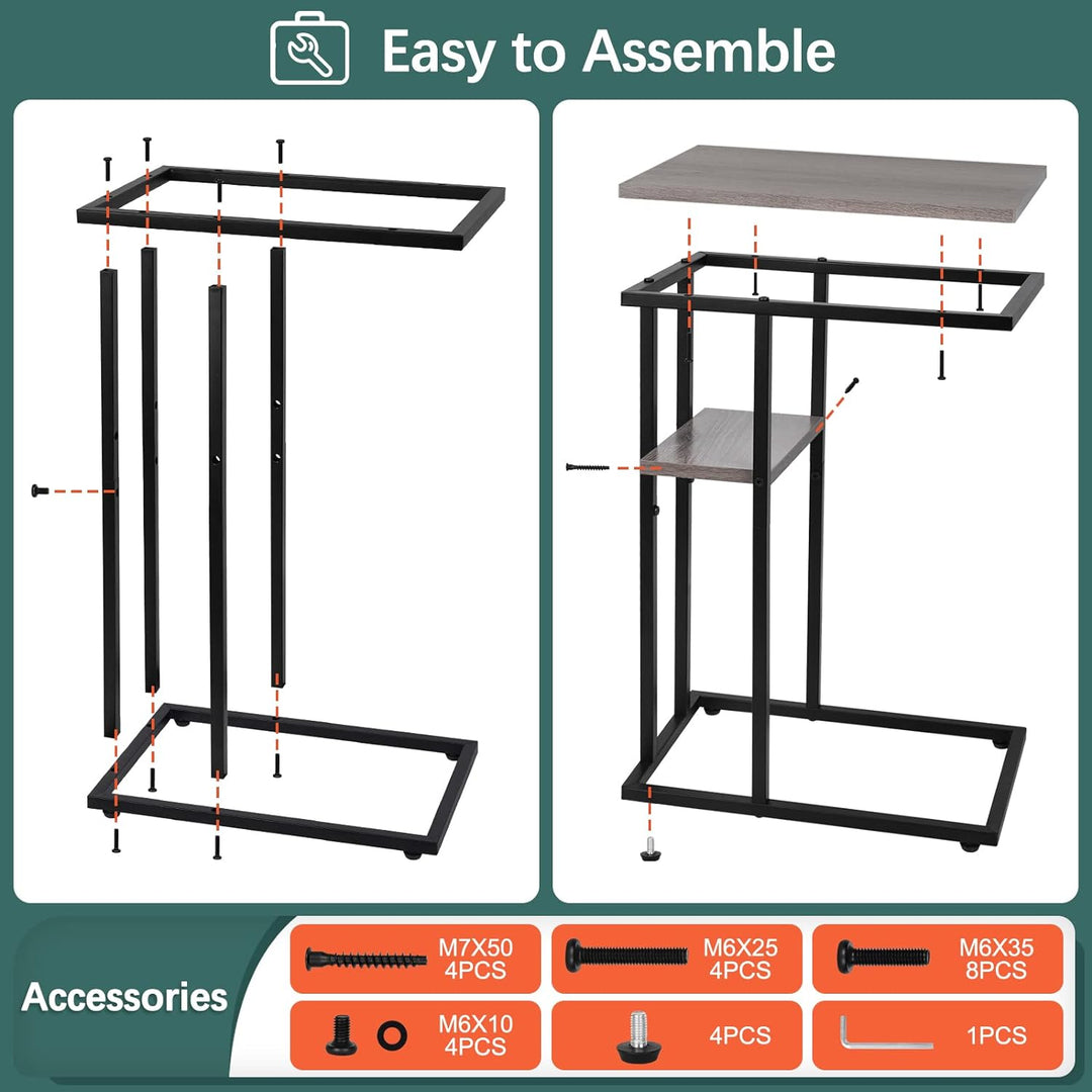 C Shaped End Table for Couch, Bed, Living Room