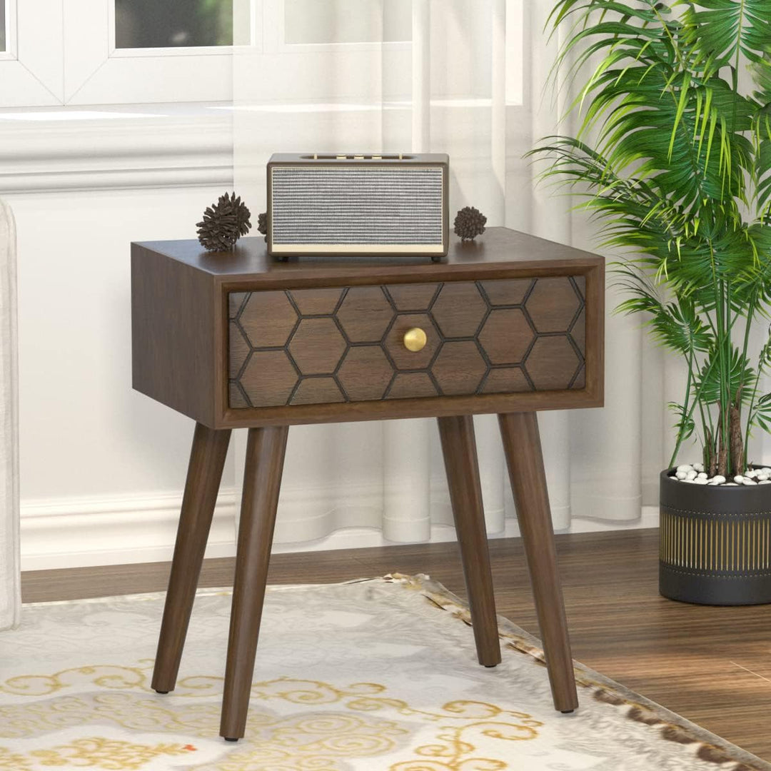 Brown 1-Drawer Honeycomb Texture End Table