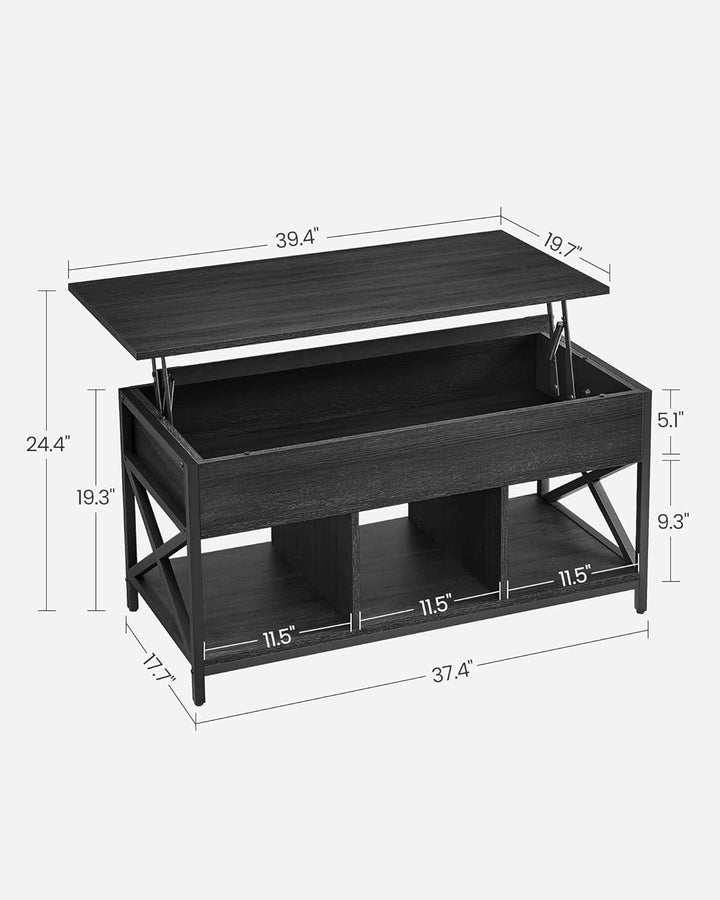 VASAGLE Lift Top Coffee Table with Hidden Storage, Black Wood