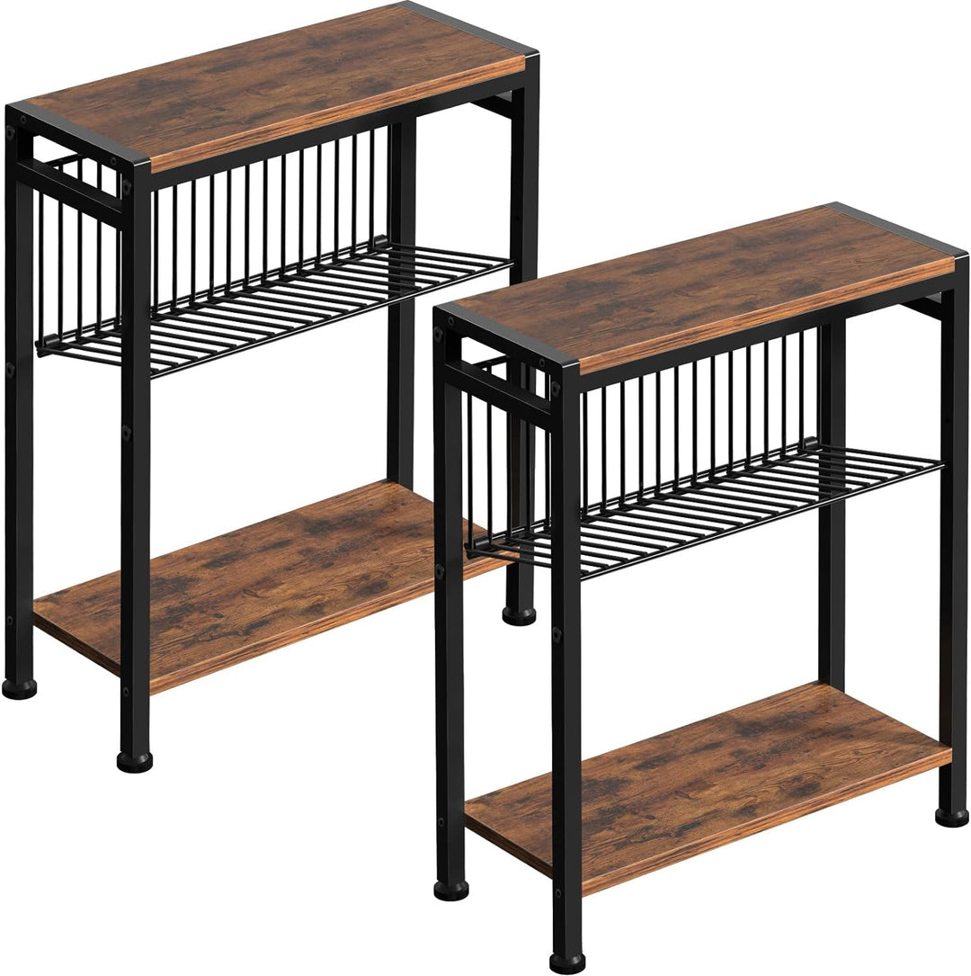 Small Side Table Set of 2, 3-Tier Narrow