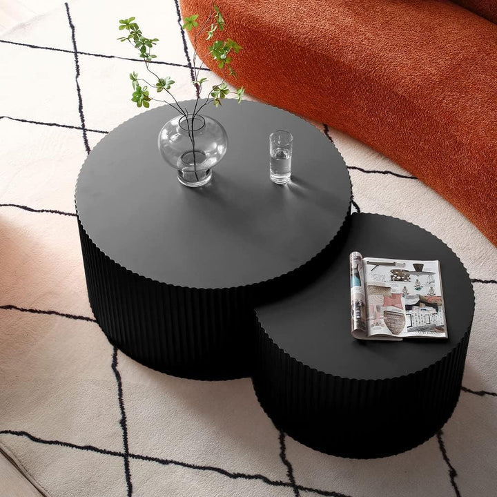 Modern Round Coffee Table Set, Black Matte Finish