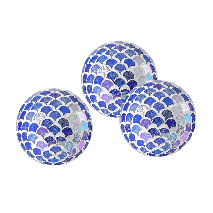 Set of 3 Decorative Balls, Glass Mosaic Spheres, Table Decoration