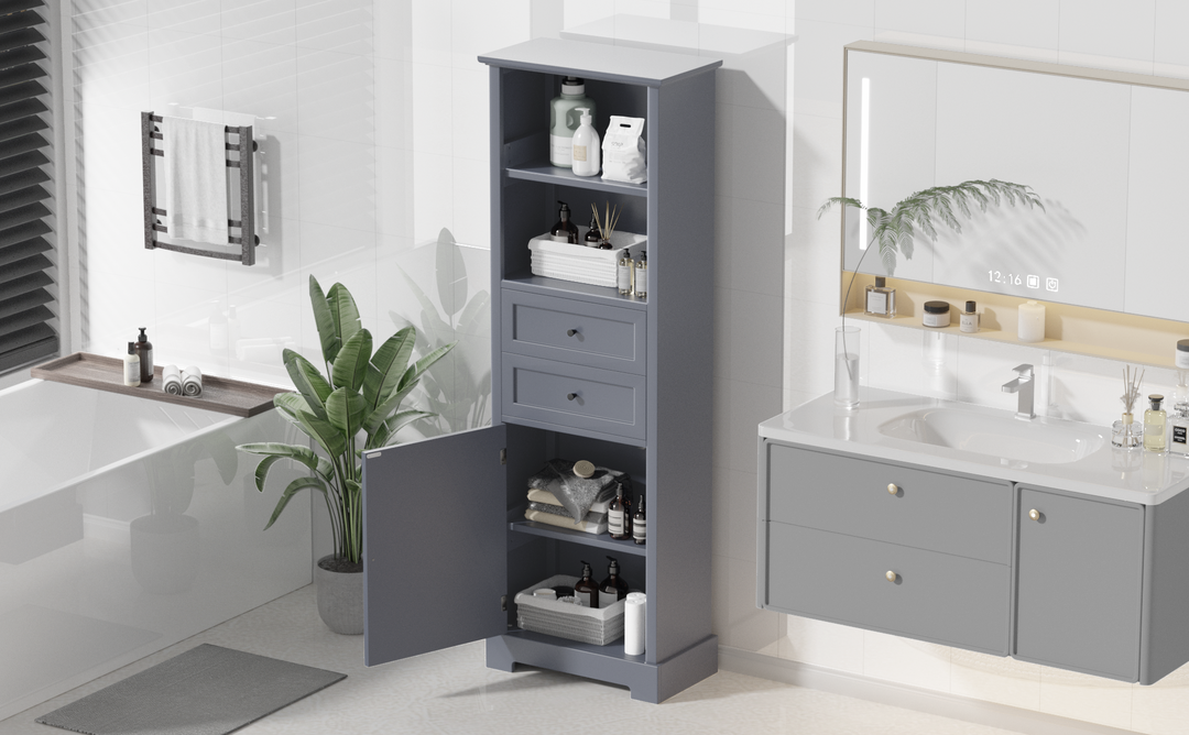 Tall Grey Storage Cabinet with Drawers