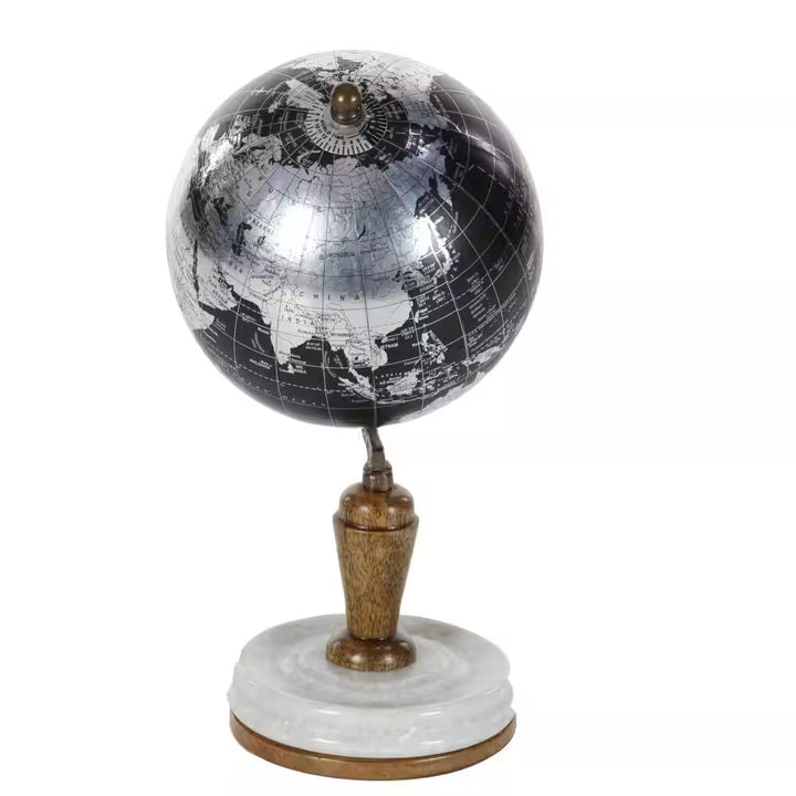 10" Black Decorative Globe with Marble Base