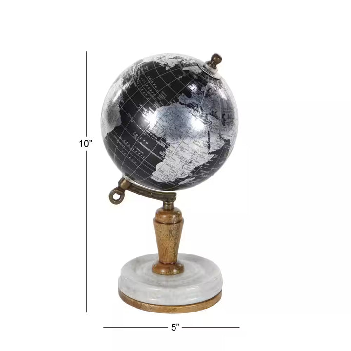 10" Black Decorative Globe with Marble Base