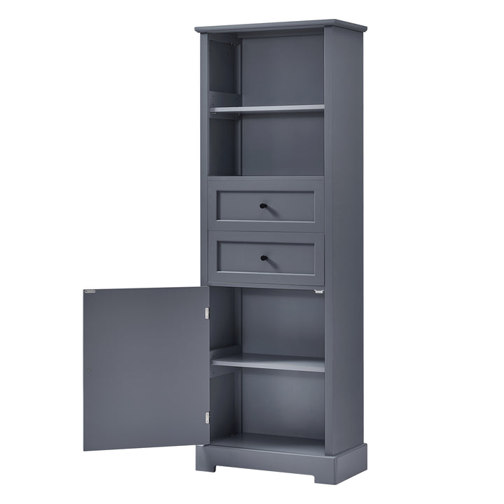 Tall Grey Storage Cabinet with Drawers