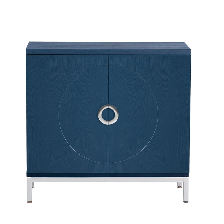 Navy Storage Cabinet with Solid Wood Veneer & Metal Legs