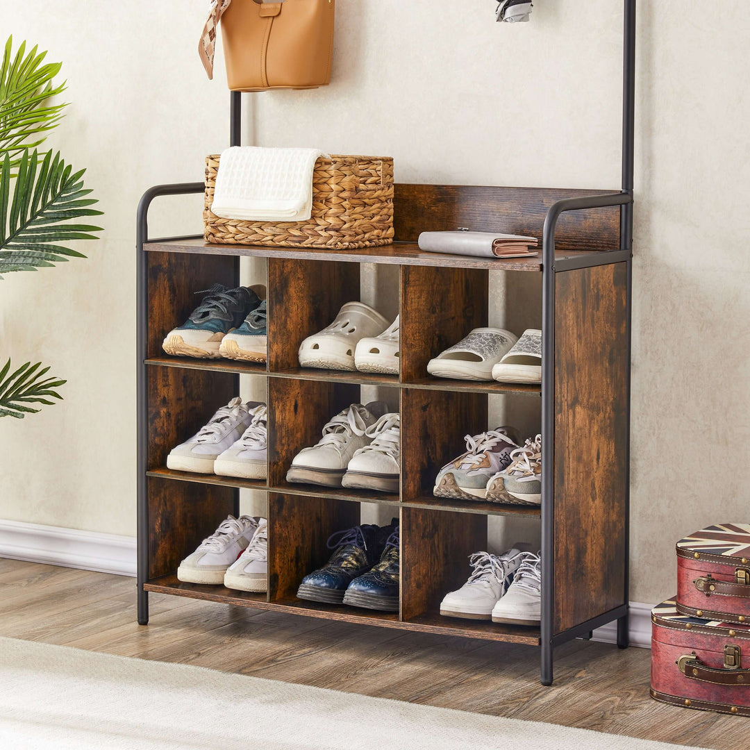 3-in-1 Coat Rack with Shoe Rack - Entryway Storage Rack