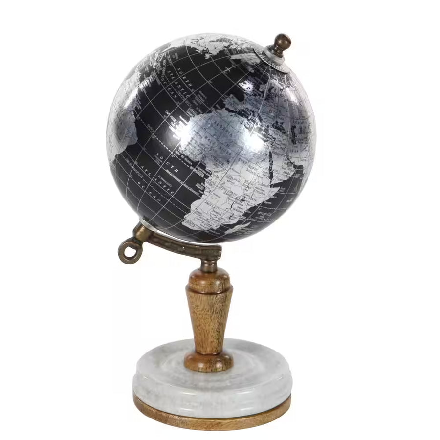 10" Black Decorative Globe with Marble Base