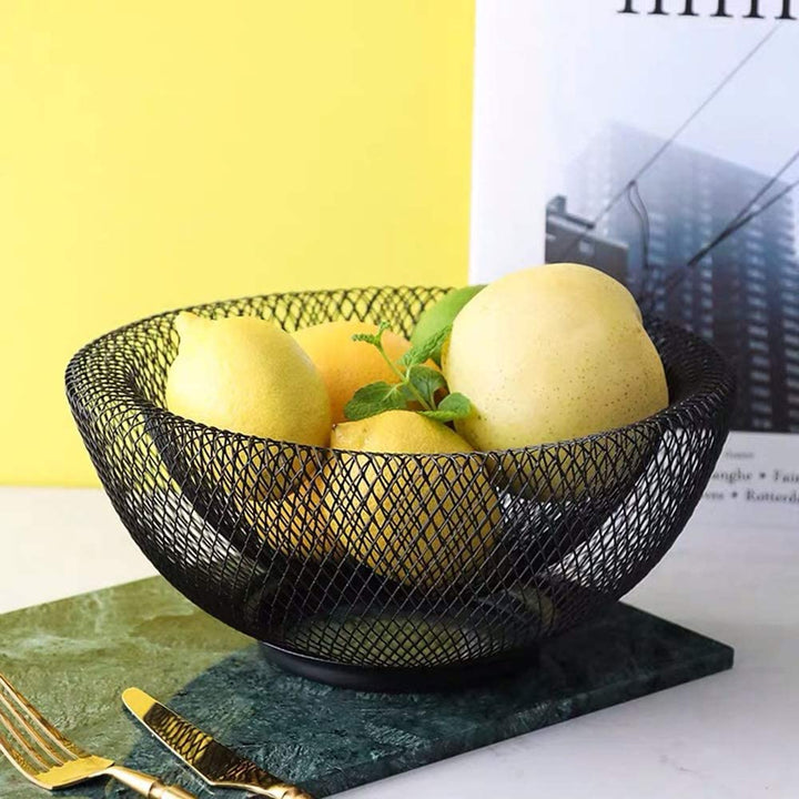 Metal Mesh Fruit Basket, Black Round Decorative Fruit Bowl