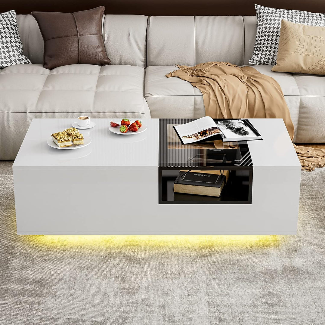 IKIFLY Modern High Glossy Coffee Table, White