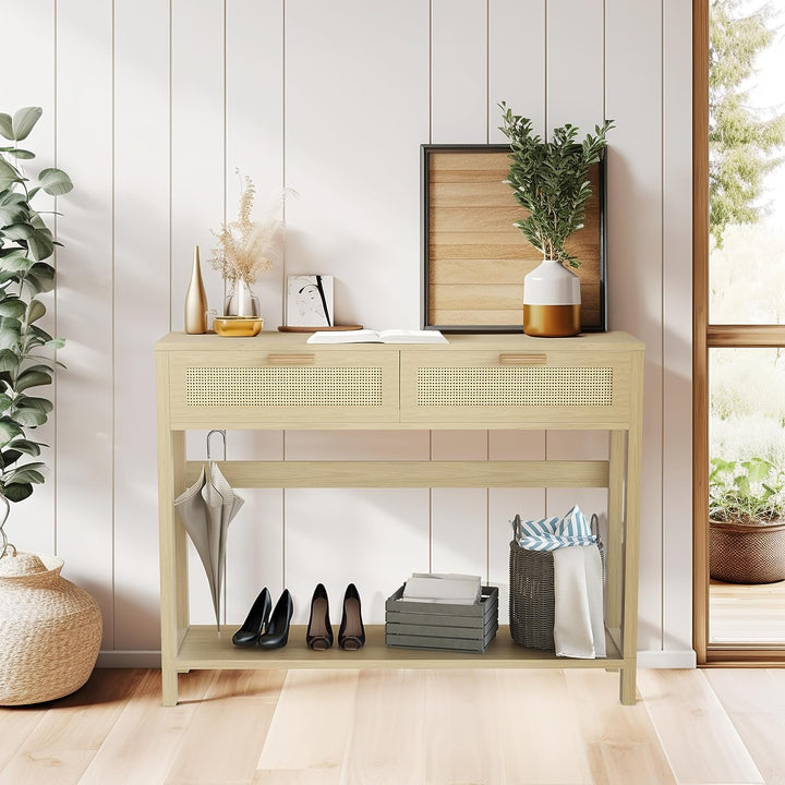 Rattan Console Table, Narrow Long Entryway