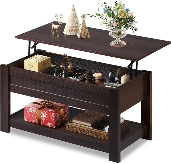 Modern Lift Top Coffee Table with Storage Shelf, Hidden Compartment