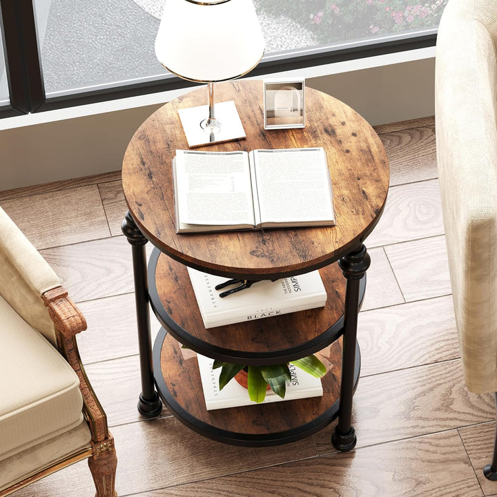 3-Tier Side Table, Rustic Brown Accent Table