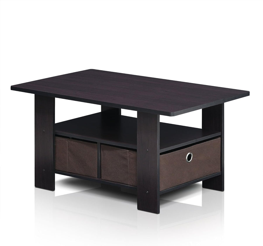 Furinno Andrey Coffee Table with Bin Drawer, Dark Walnut