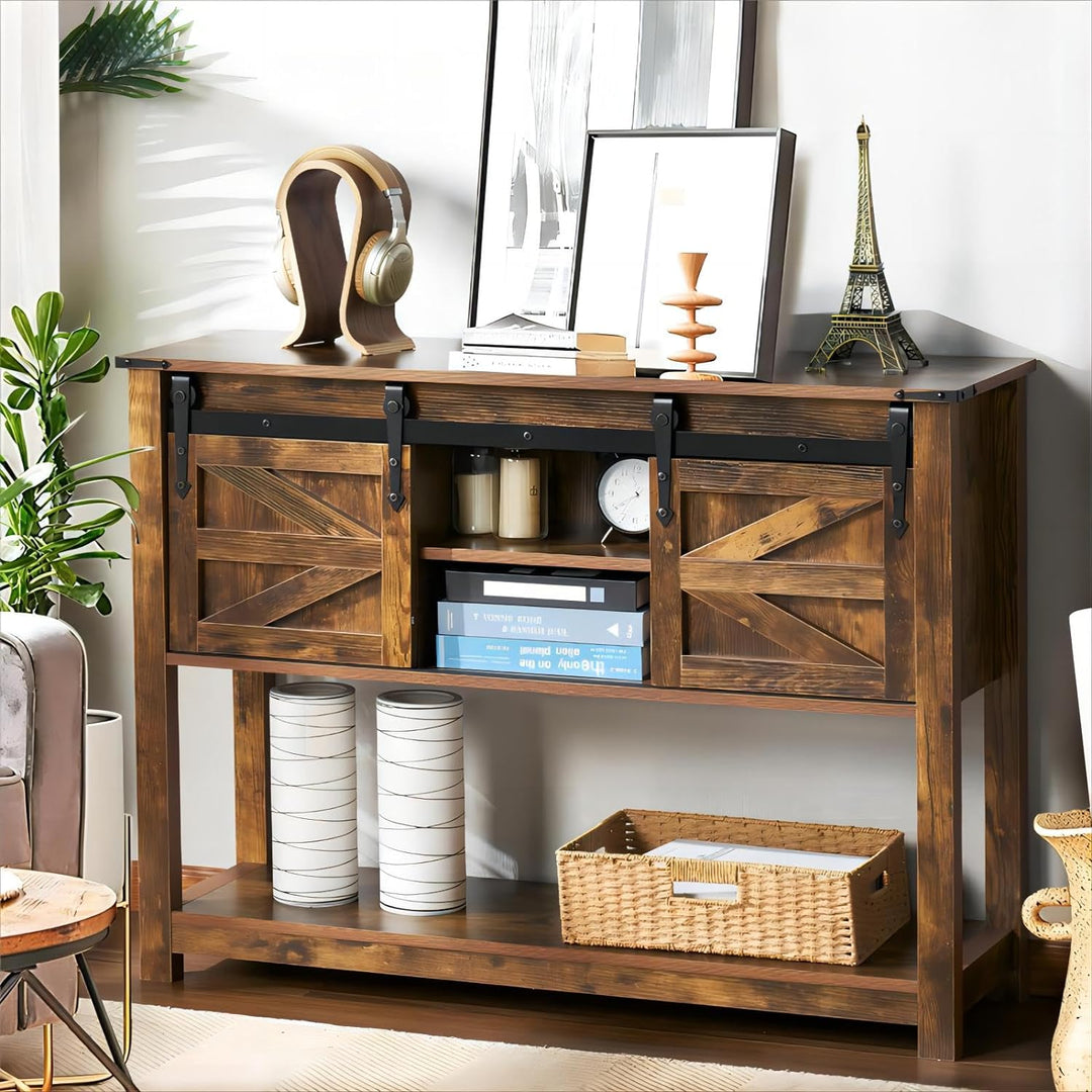 43" Farmhouse Console Table w/ Sliding Barn Doors