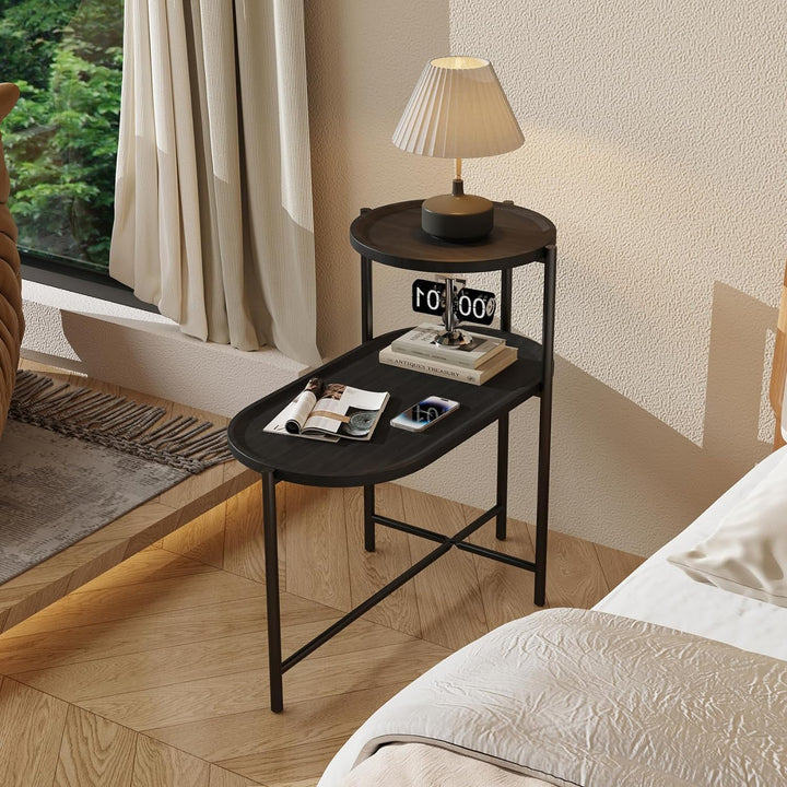 Side Table for Small Spaces 2-Tier Sofa Table Wooden