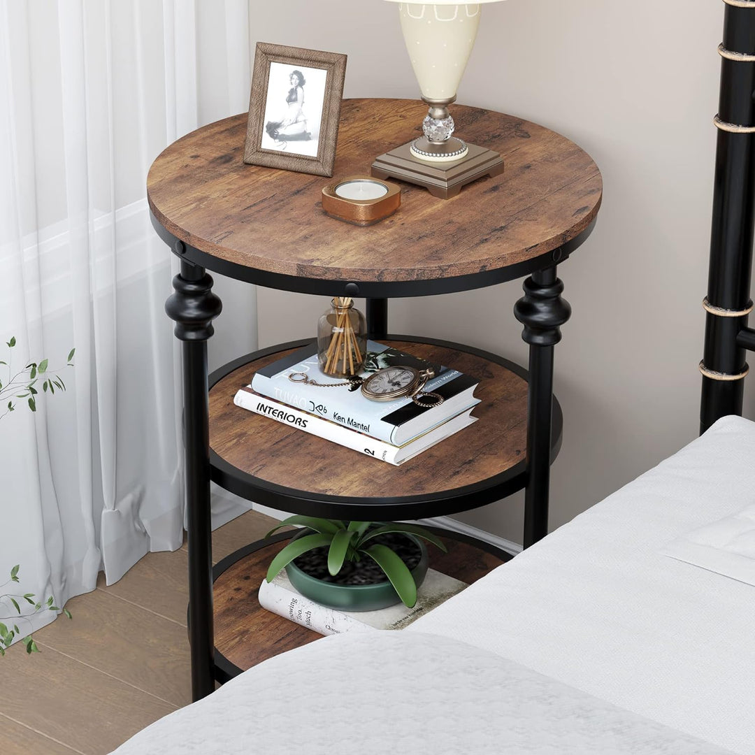 3-Tier Side Table, Rustic Brown Accent Table