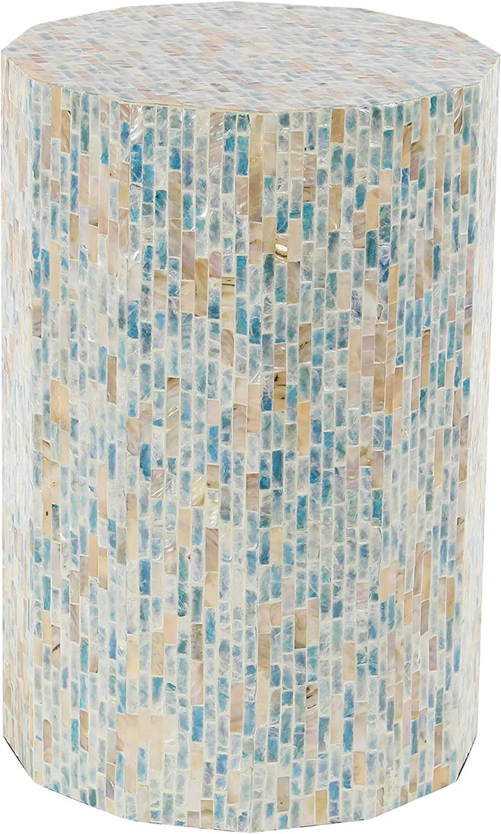 Mother of Pearl Shell Handmade Side End Accent Table, Blue