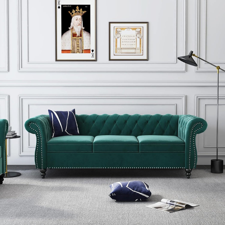 Chesterfield Sofa Velvet, Modern Tufted Couch 3 Seater