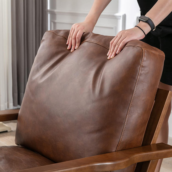 Leather Accent Chair Mid Century Modern PU Brown