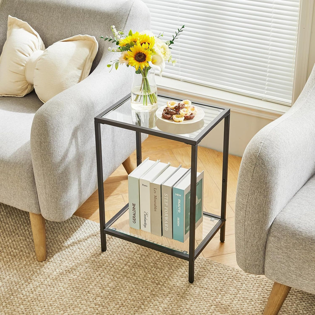 Tempered Glass Side Table, 2 Tier End Table