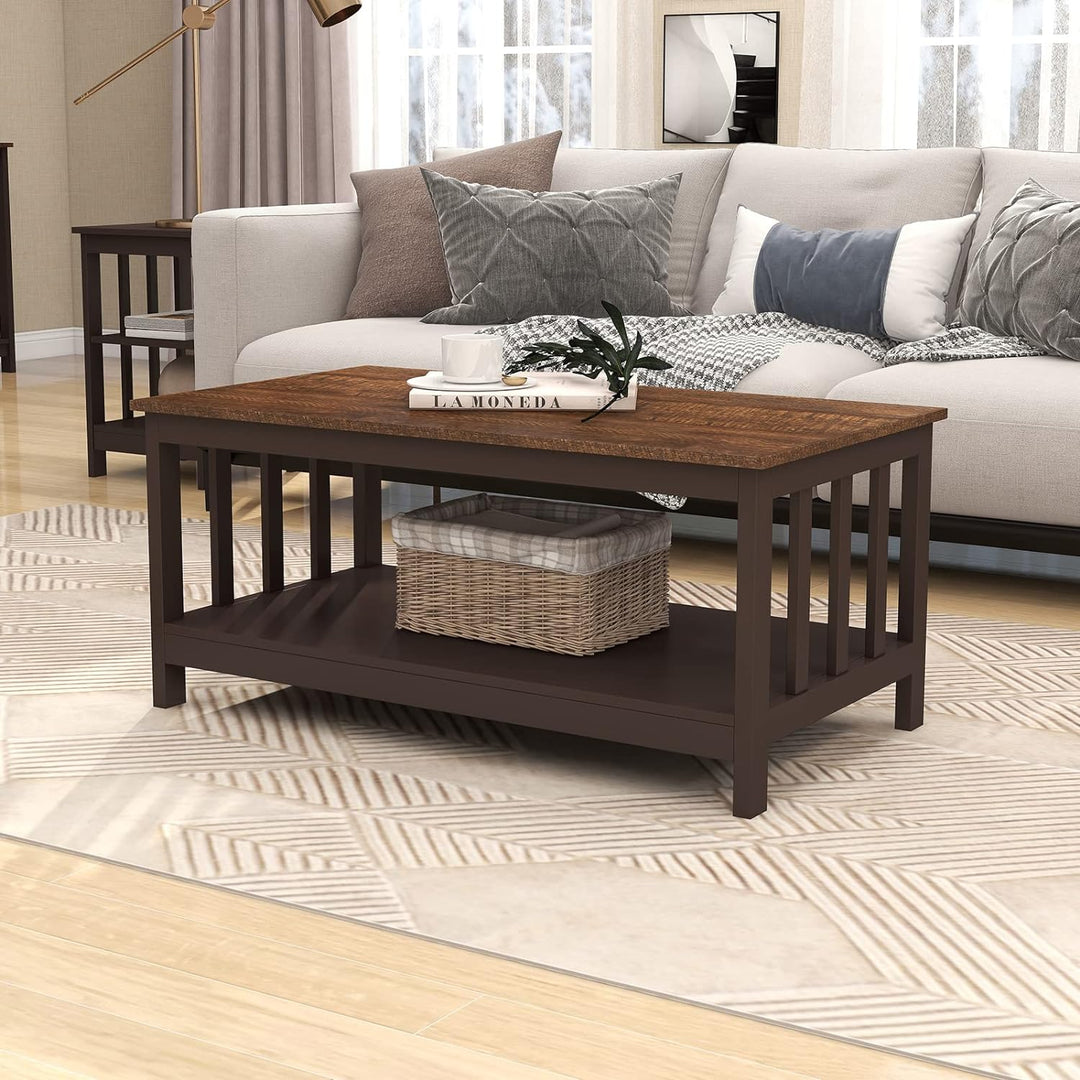 Farmhouse Coffee Table with Shelf, Espresso Finish