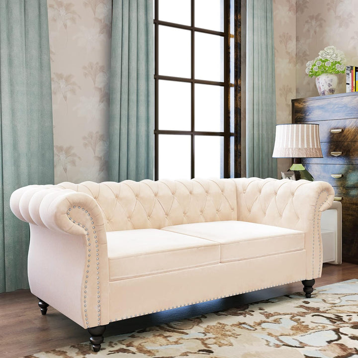 Chesterfield Loveseat, Modern Velvet Sofa Tufted Couch