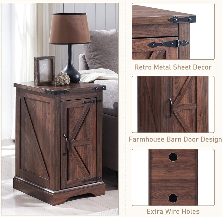 Nightstand Charging Station Farmhouse End Table