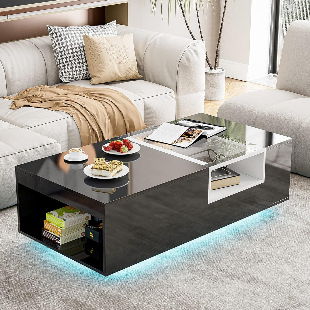 IKIFLY Modern High Glossy Coffee Table, Black