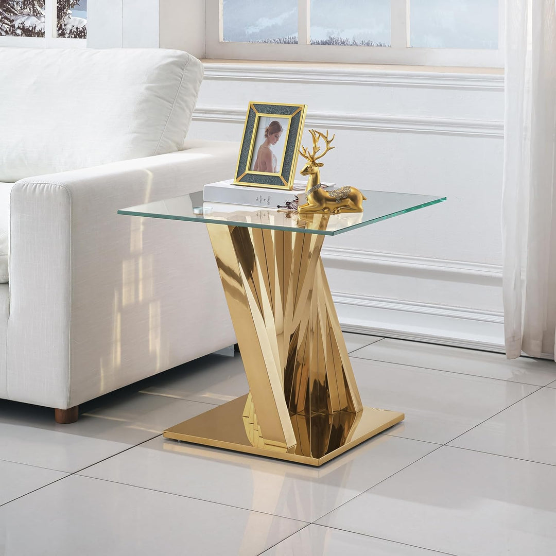 Modern Glass and Gold End Table for Living Room, Gold20